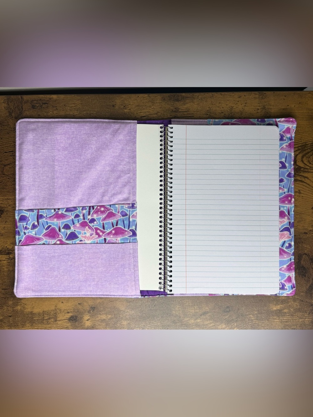 Handmade Lavender Notebook Cover with Mushroom Accent